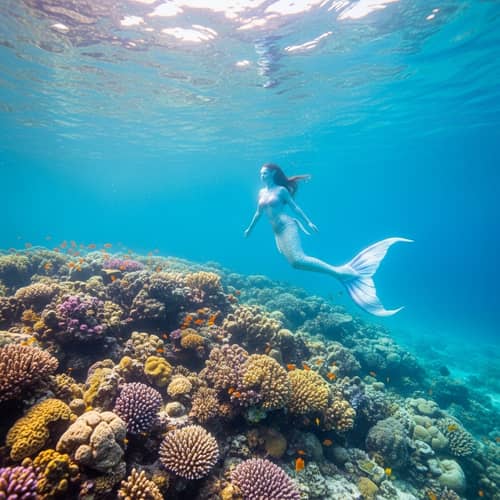 Enchanting Underwater Paradise with Graceful Mermaid and Vibrant Coral Reefs