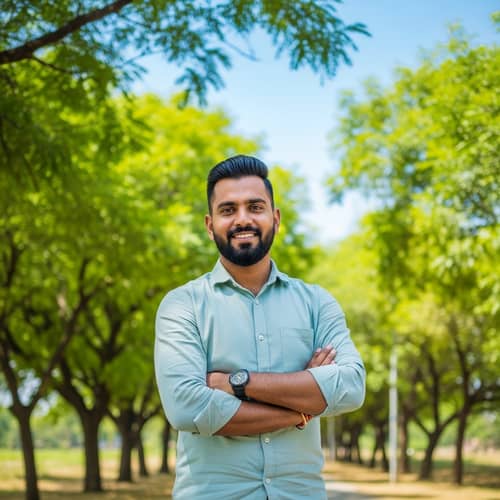 Confident Indian Man in Tranquil Outdoor Setting