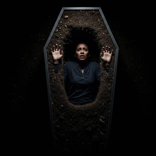 Distressing Scene of Woman Trapped in Coffin