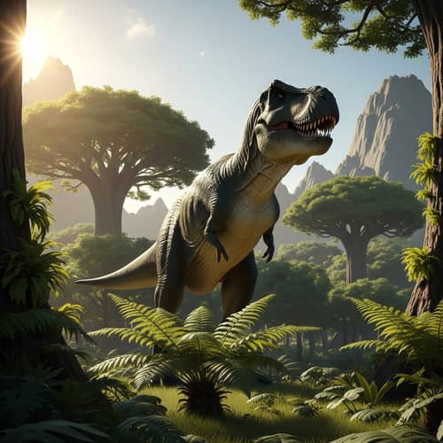 Prehistoric T-Rex Dominating Lush Foliage Scene