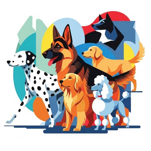 Abstract Rescue Dogs Art: Dalmatian, German Shepherd, Golden Retriever & Poodle