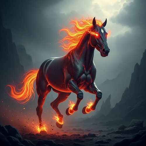 Fiery Demon Horse Galloping - Epic Fantasy Landscape