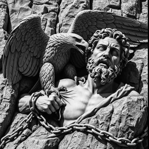 Prometheus Chained to Rock: Intense Black & White Sculpture Image