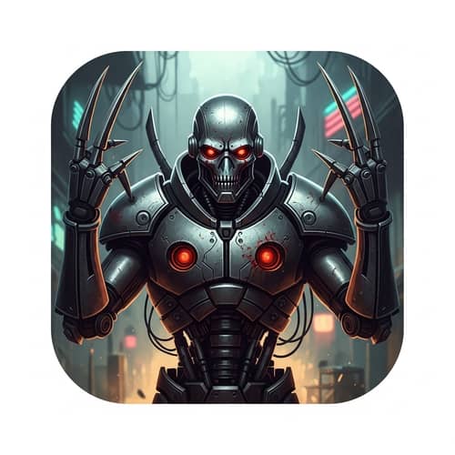 Horror-Themed Robotic Warrior Icon