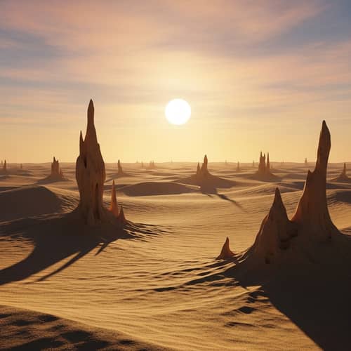Abstract Desert Landscape: Surreal Sand Dunes and Sculptures