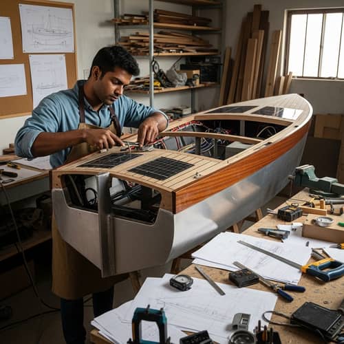 Intelligent South Asian Man Building Technologically Advanced Boat