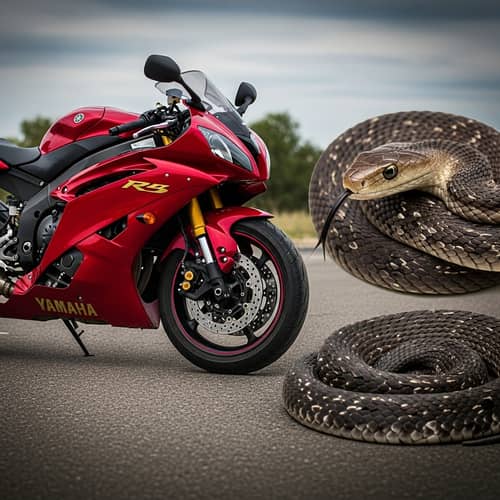 Red Yamaha R6 Motorcycle with Black Mamba Snake - Intriguing Contrast