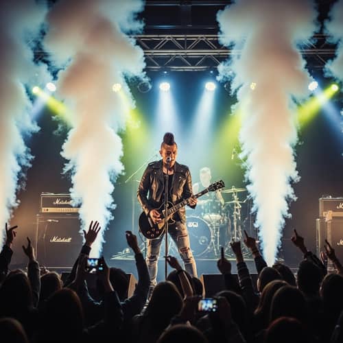 Captivating Live Concert with Asian Male Guitarist in Rock Attire