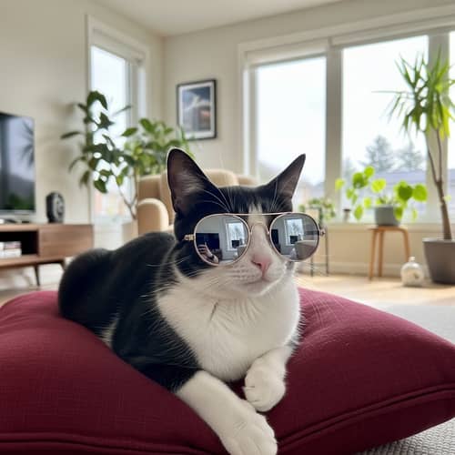 Cool Cat | Charcoal Black & Pristine White Feline with Sunglasses