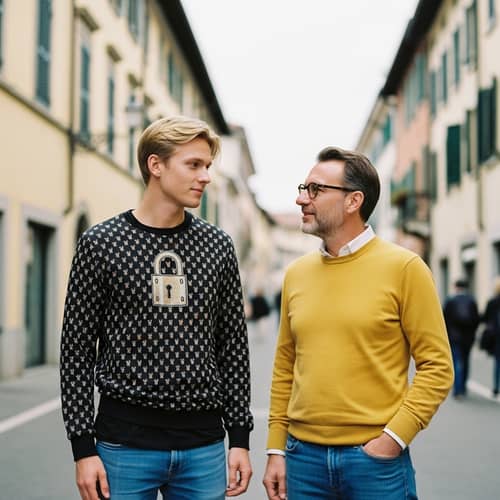 Charming Blond Man and Cool Man in Crema, Italy