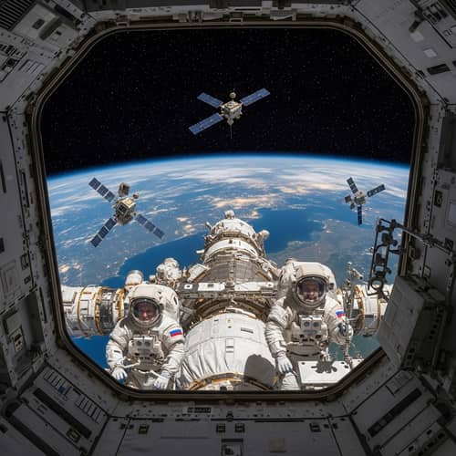 Russia in Space: Glittering Stars and Russian Space Station Views