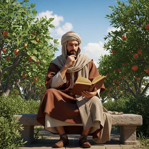 Medieval Philosopher in Traditional Attire | Pondering in Garden