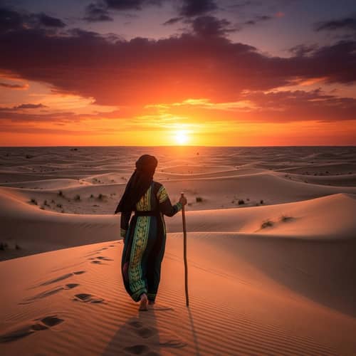 Middle-Eastern Woman Journeying Through Vast Desert