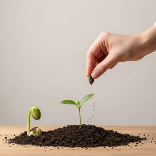 Minimalist Seed Sowing and Plant Cultivation Scene