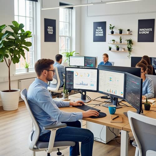 Professional Caucasian Man in Digital Marketing Office