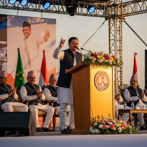 Passionate South Asian Politician Speech with Flags and Applause