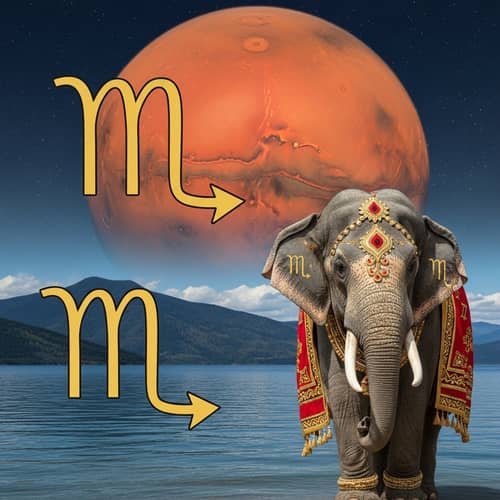 Scorpio Symbol with Mars, Water, and Elephant Imagery