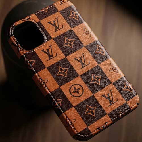 Luxury Leather Phone Case with Checkered Pattern