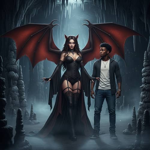 Succubus and Fascinated Man in Gothic Setting