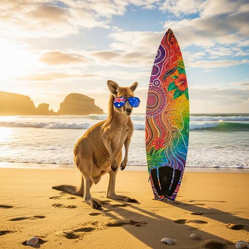 Australian Kangaroo with Mullet Haircut on Beach