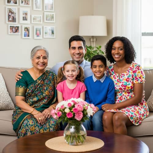 Multicultural Family Gathering | Warm Living Room Scene