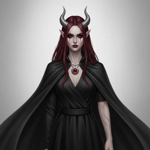 Fantasy Character with Black Costume and Burgundy Hair