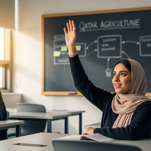 Middle Eastern Female Student Discussing Agriculture in Qatar