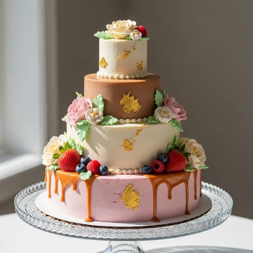Elegant Multi-Layered Cake with Frosting Flowers