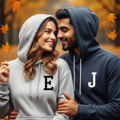 Romantic Couple Hoodies Initials E & J | Sweet & Intimate Moment