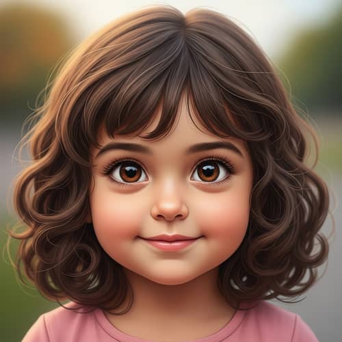 Medium Length Curly Hair Girl | Brown Eyes & Button Nose