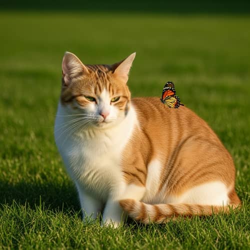 Glossy Caramel and White House Cat Enjoying Sunny Afternoon