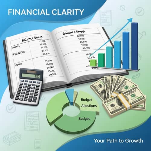 Accounting Themed Poster with Balance Sheets and Charts