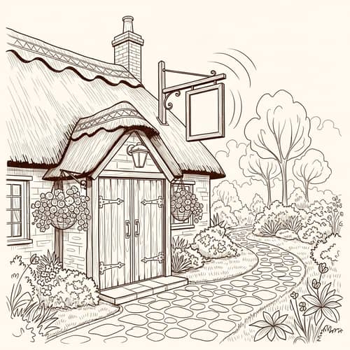 Traditional British Country Pub in Sepia Tones