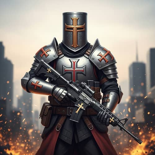 Modern Holy Crusader with Cross Embellished Firearm