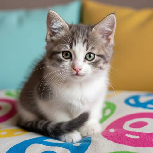 Adorable Grey and White Kitten with Sparkling Green Eyes
