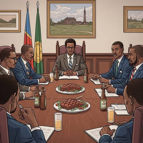 African Government Officials Council Meeting with Steak Plate and Beers