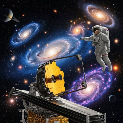 Vibrant Outer Space with Webb Telescope and Astronaut