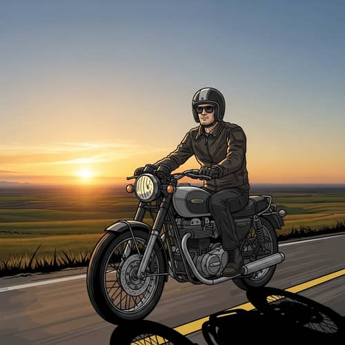 Vintage Motorcycle Rider at Sunset | Open Road Adventure