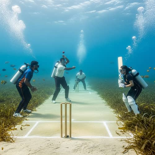 Underwater Cricket Game: Unusual Match on Ocean Floor