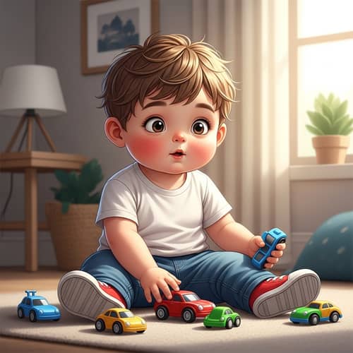 Adorable 4-Year-Old Boy with Brown Hair Playing