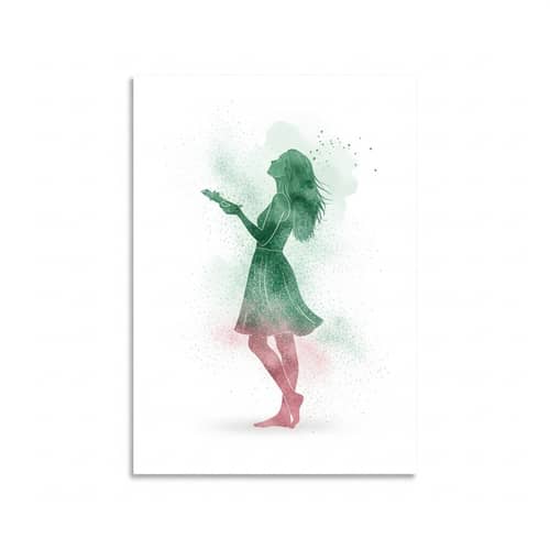 Elegant Woman Artwork in Light Green & Pink | Contemporary Design