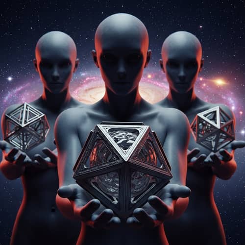 DMT Beings Holding Liquid Metal Geometric Shapes of Cosmic Transmutation