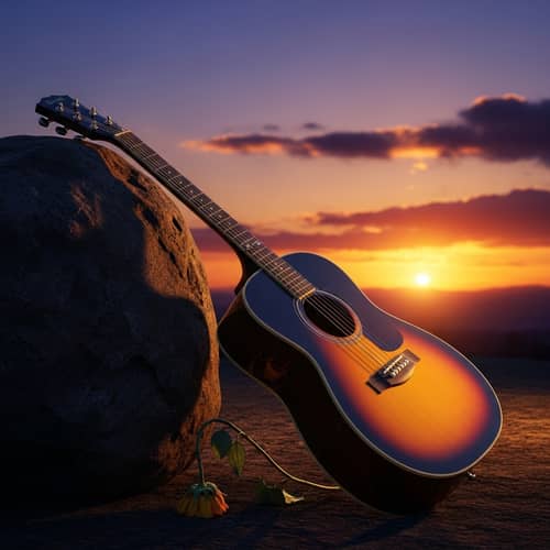 Sunset Guitar: Scenic View with Wilted Flower