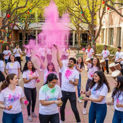 Vibrant Holi Celebration on College Campus - Festival of Colors