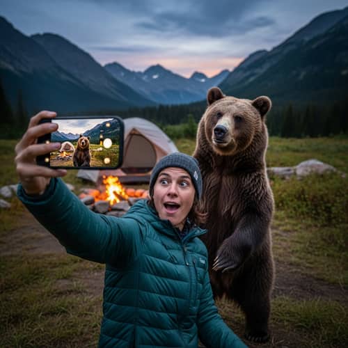 Selfie with Bear in the Mountains | Camping Adventure