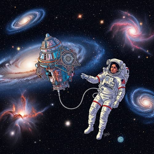 Abstract Space Exploration: South Asian Woman Astronaut in Microgravity