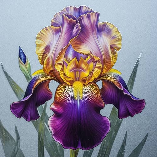 Iris Flower Pattern Etched in Frosted Glass - Winter Bloom
