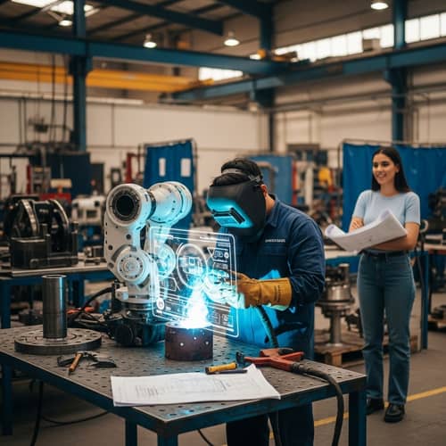 5 Meter Tall Robot Welding Project Featuring Asian Welder, Hispanic Engineer & AI Assistance
