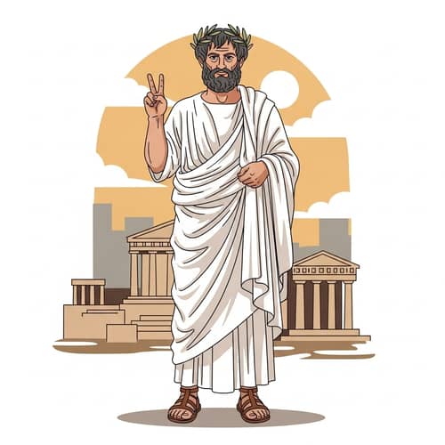 Classical Greek Philosopher | Thoughtful Pose with Peace Sign