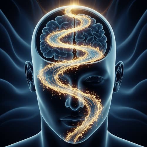 Human Head Water Knowledge Flow in Gold and Dark Blue